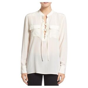 🤍 Madewell Monroe Silk Lace Up Blouse Cream Size Small